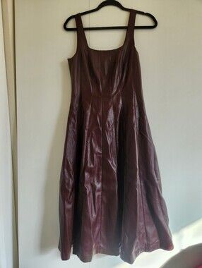 For All Mankind Faux Leather Fit & Flare Midi Dress Brown Sleeveless Size S